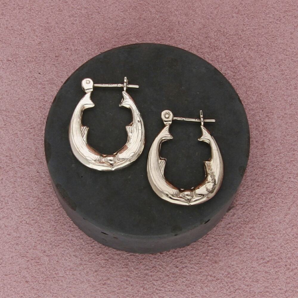 sterling silver vintage kissing dolphins snap-post hoop earrings